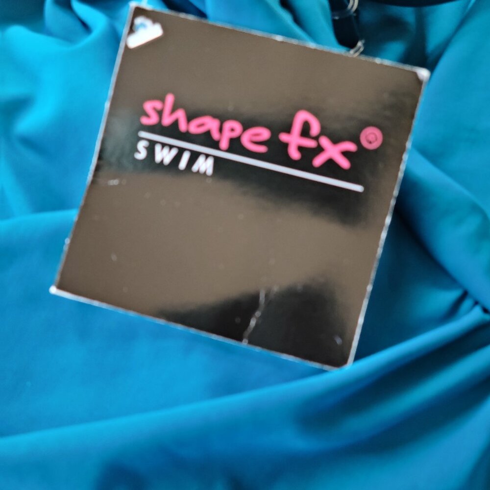 SHAPE FX BLUE TUMMY CONTROL SWIMSUIT-SIZE 8- BEJEWELED WRAP RUCHED- ONE-PIECE - Picture 3 of 11